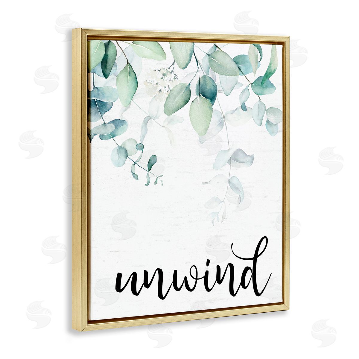 Lettered and Lined Unwind Leafy Herbs Gold Floating Frame Canvas Wall Art Print