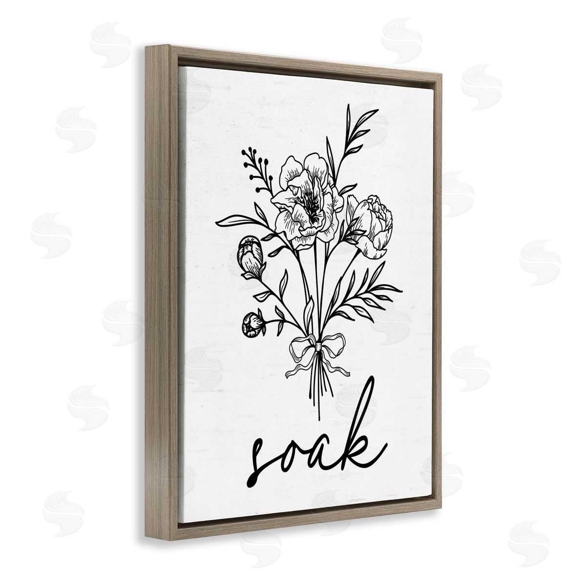 Lettered and Lined Bathroom Herb Soak Brown Floating Frame Canvas Wall Art Print