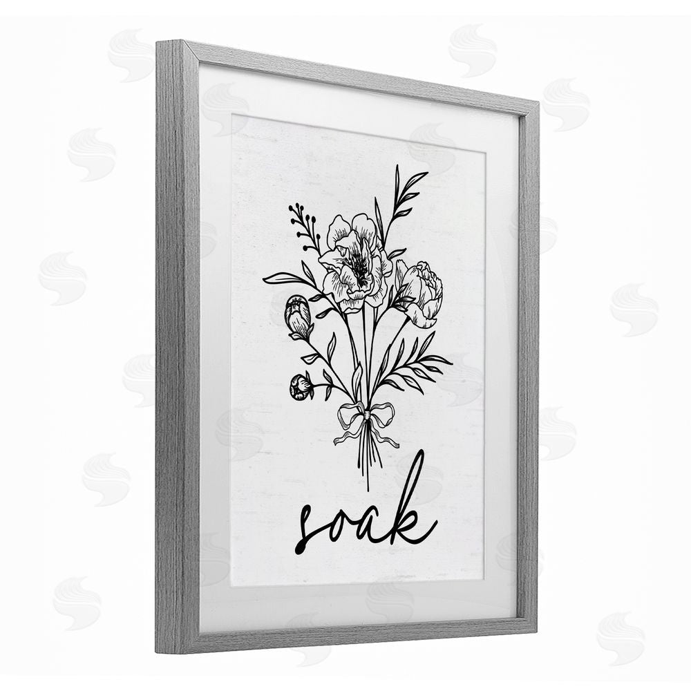 Lettered and Lined Bathroom Herb Soak Gray Framed Print Under Glass Wall Art