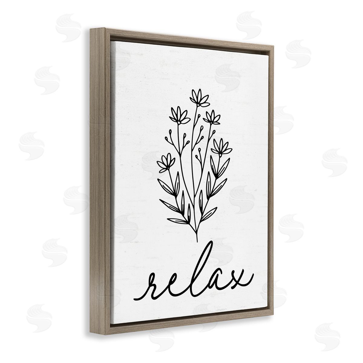 Lettered and Lined Bathroom Herb Relax Brown Floating Frame Canvas Wall Art Print
