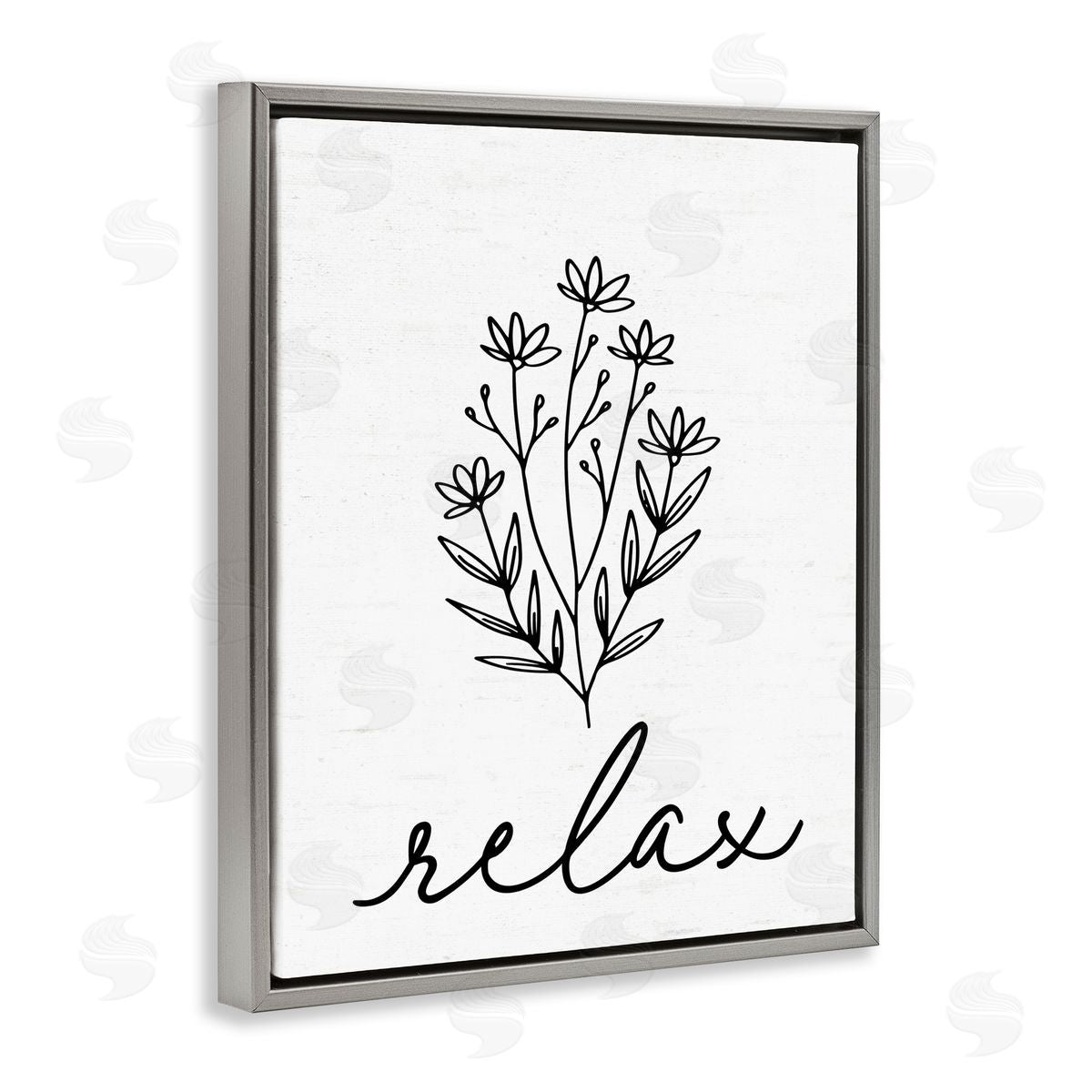 Lettered and Lined Bathroom Herb Relax Gray Floating Frame Canvas Wall Art Print