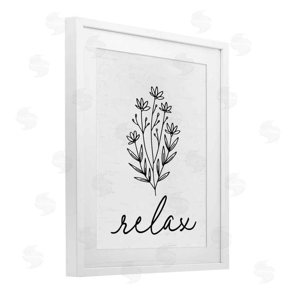 Lettered and Lined Bathroom Herb Relax White Framed Print Under Glass Wall Art