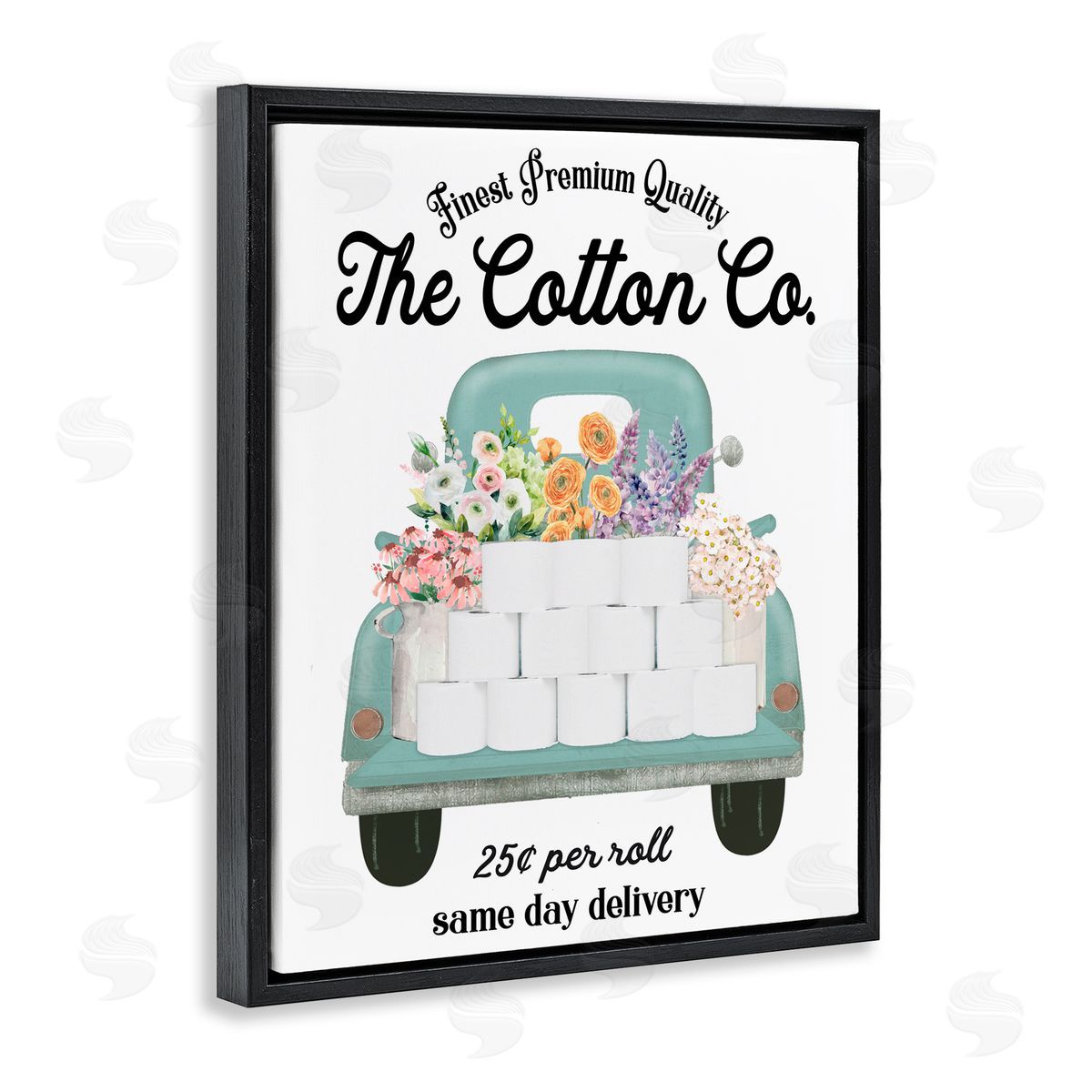 Lettered and Lined Toilet Paper Delivery Truck Black Floating Frame Canvas Wall Art Print
