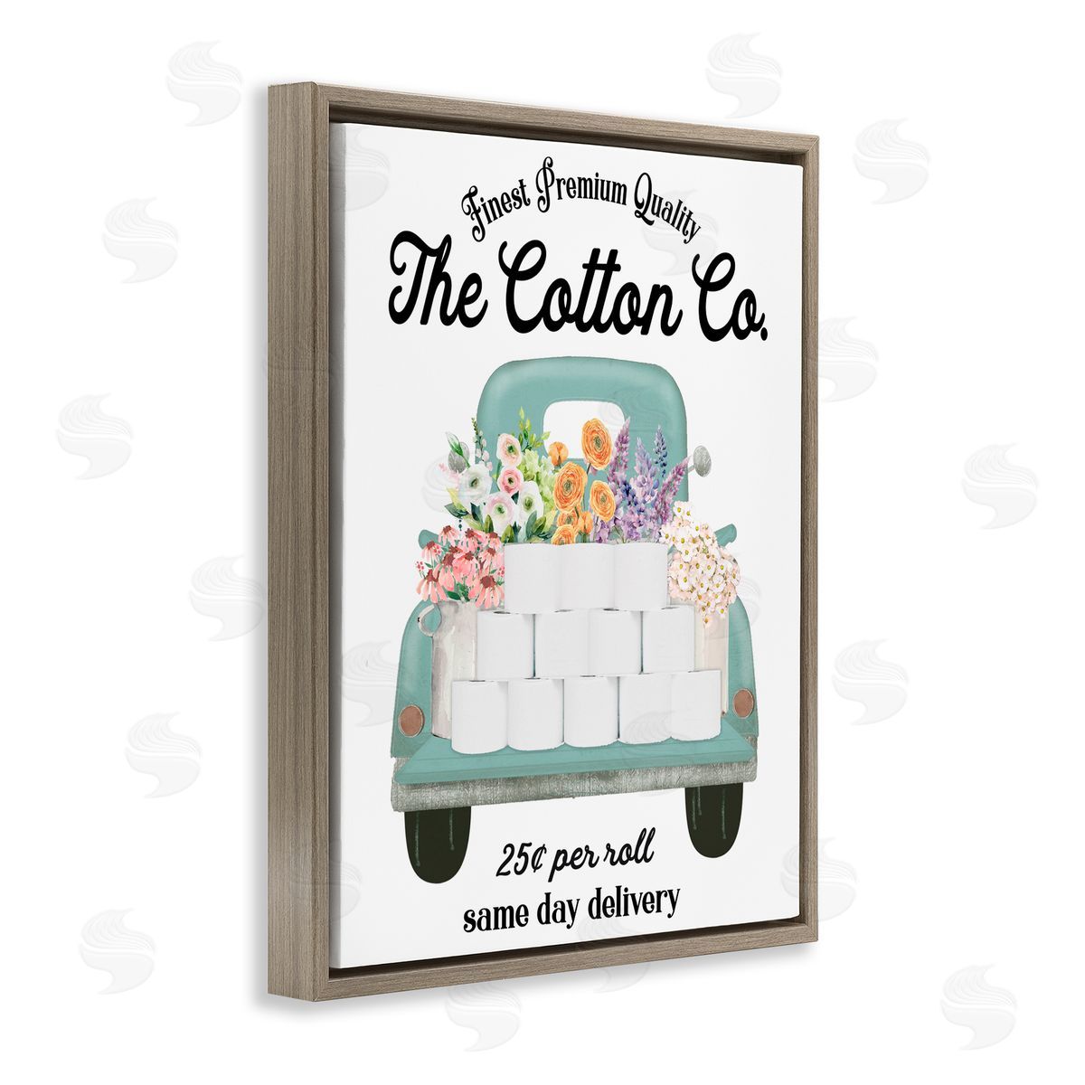 Lettered and Lined Toilet Paper Delivery Truck Brown Floating Frame Canvas Wall Art Print