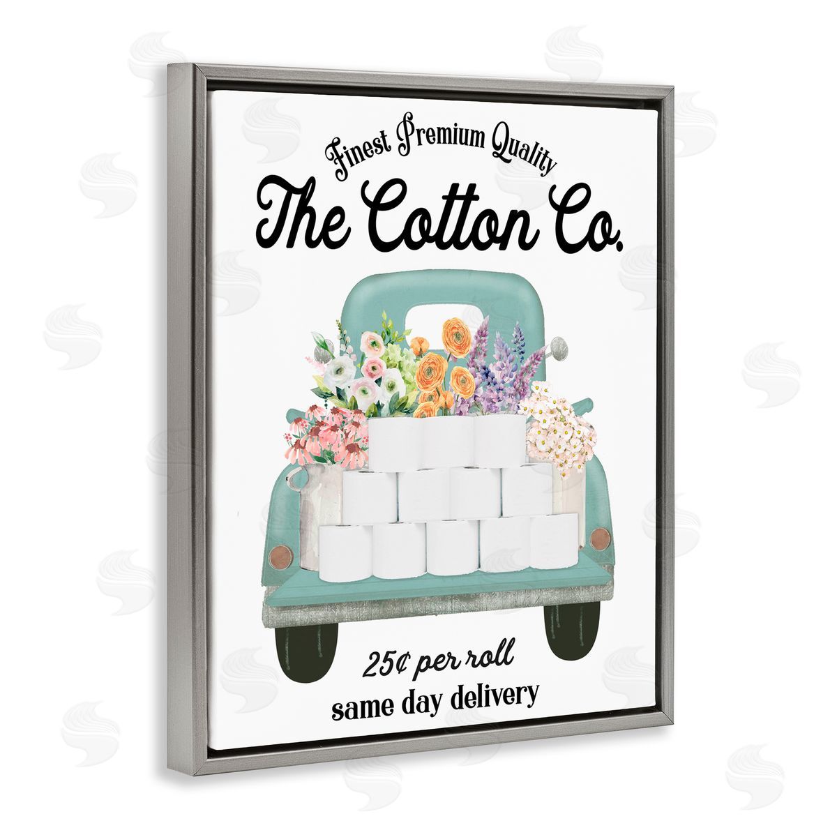 Lettered and Lined Toilet Paper Delivery Truck Gray Floating Frame Canvas Wall Art Print