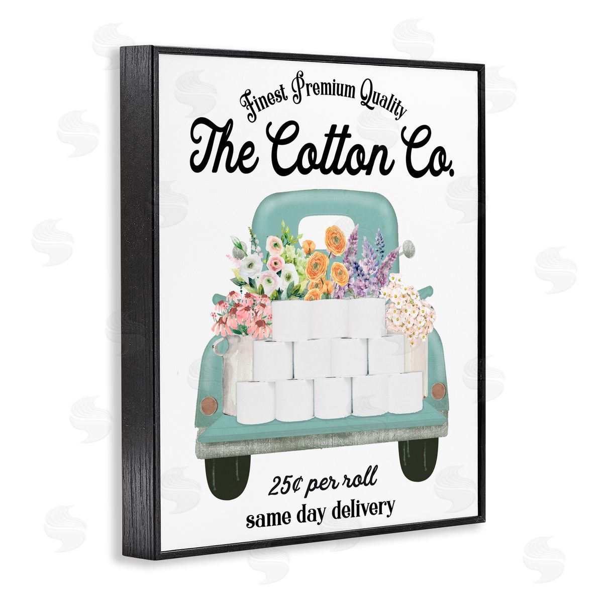 Lettered and Lined Toilet Paper Delivery Truck Black Framed Giclee Print Wall Art