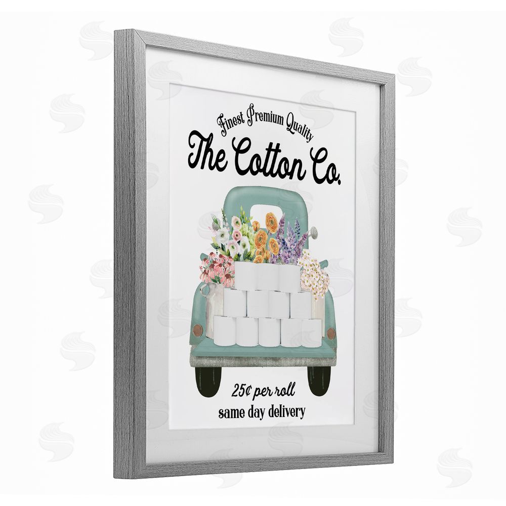 Lettered and Lined Toilet Paper Delivery Truck Gray Framed Print Under Glass Wall Art
