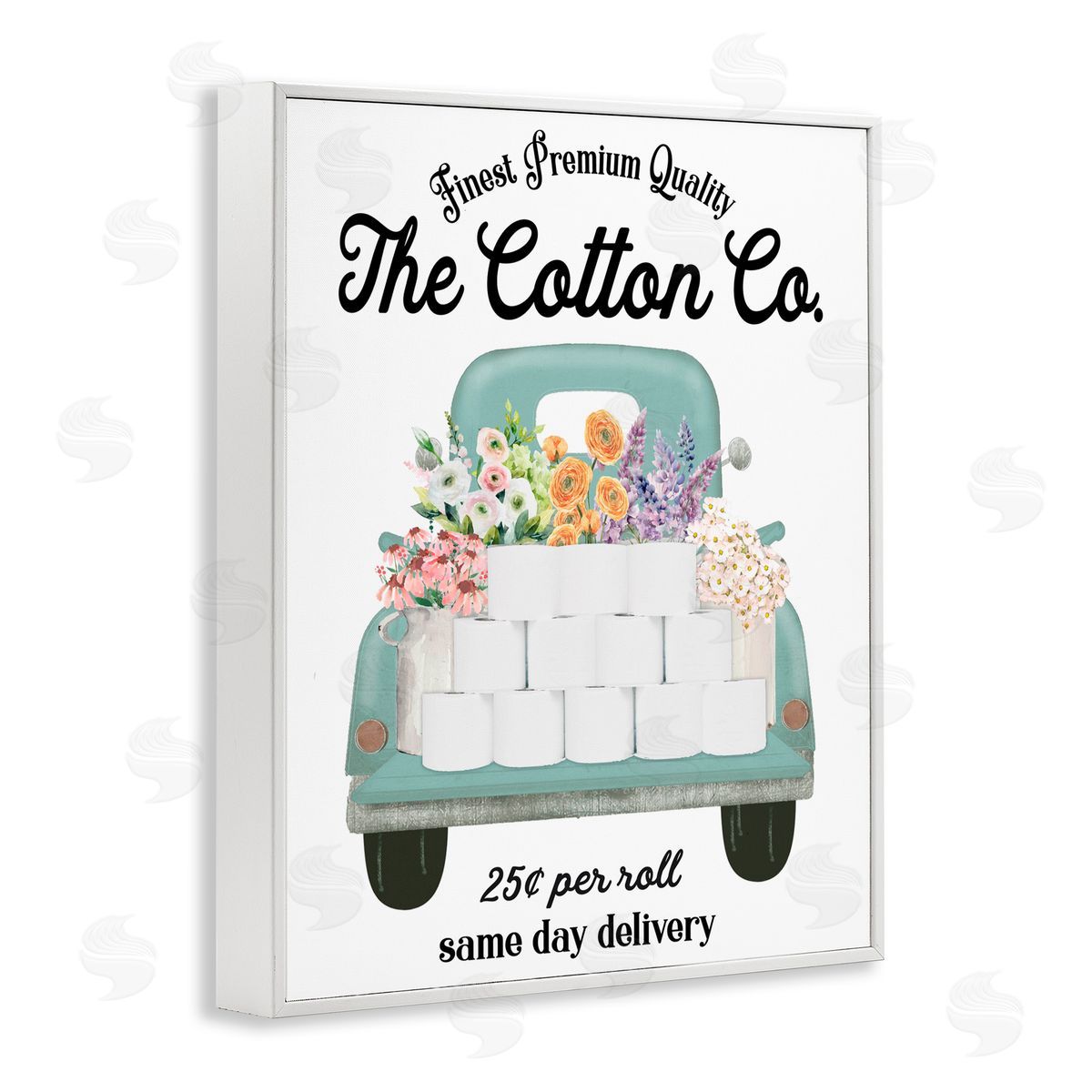 Lettered and Lined Toilet Paper Delivery Truck White Framed Giclee Print Wall Art