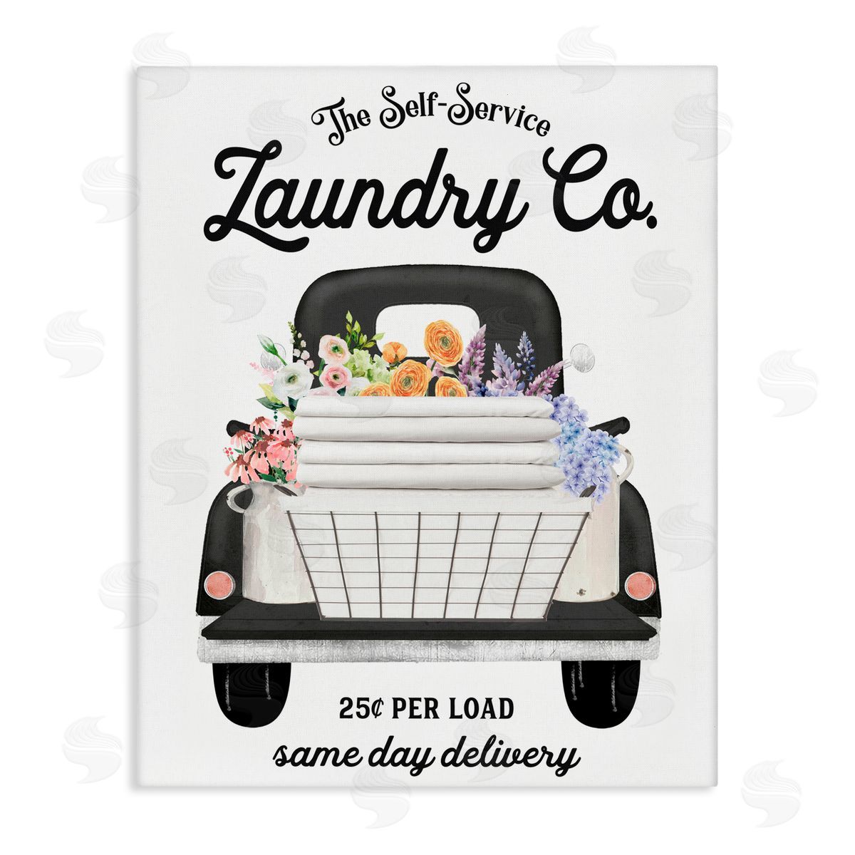 Lettered and Lined Laundry Service Truck Stretched Canvas Wall Art Print