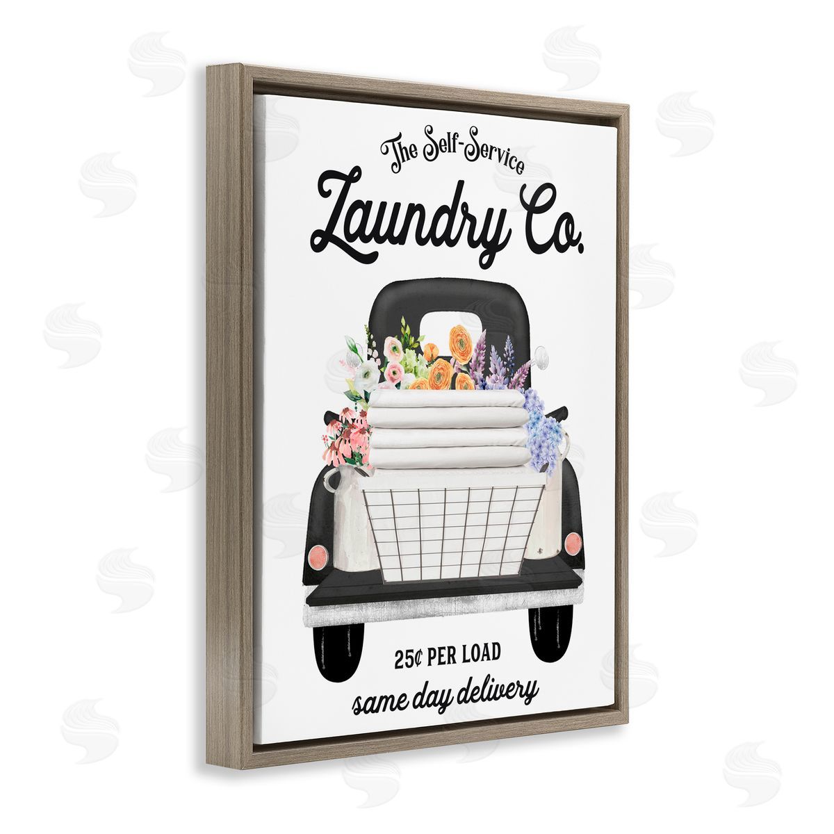 Lettered and Lined Laundry Service Truck Brown Floating Frame Canvas Wall Art Print