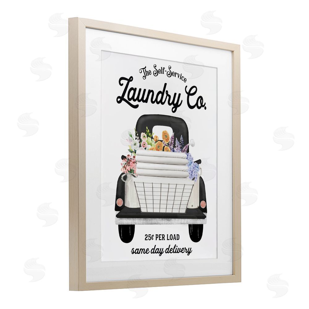Lettered and Lined Laundry Service Truck Brown Framed Print Under Glass Wall Art
