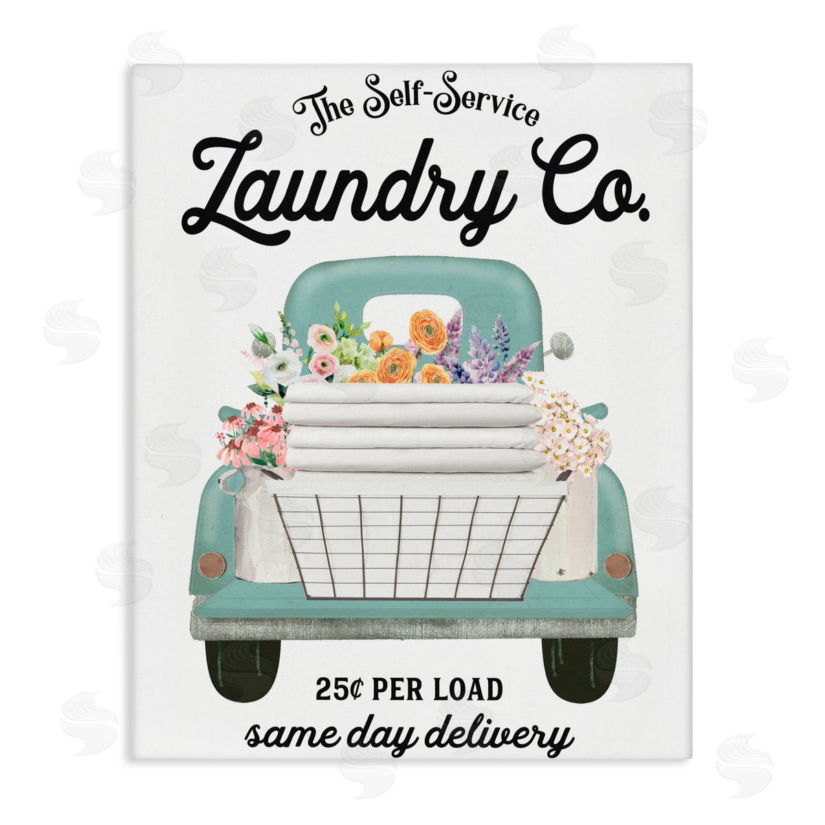 Lettered and Lined Laundry Delivery Truck Stretched Canvas Wall Art Print