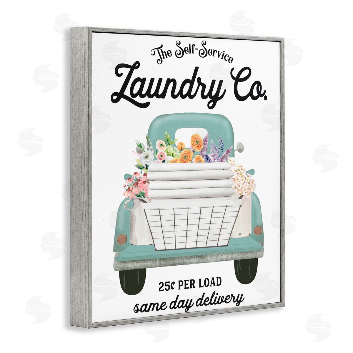 Lettered and Lined Laundry Delivery Truck Gray Framed Giclee Print Wall Art