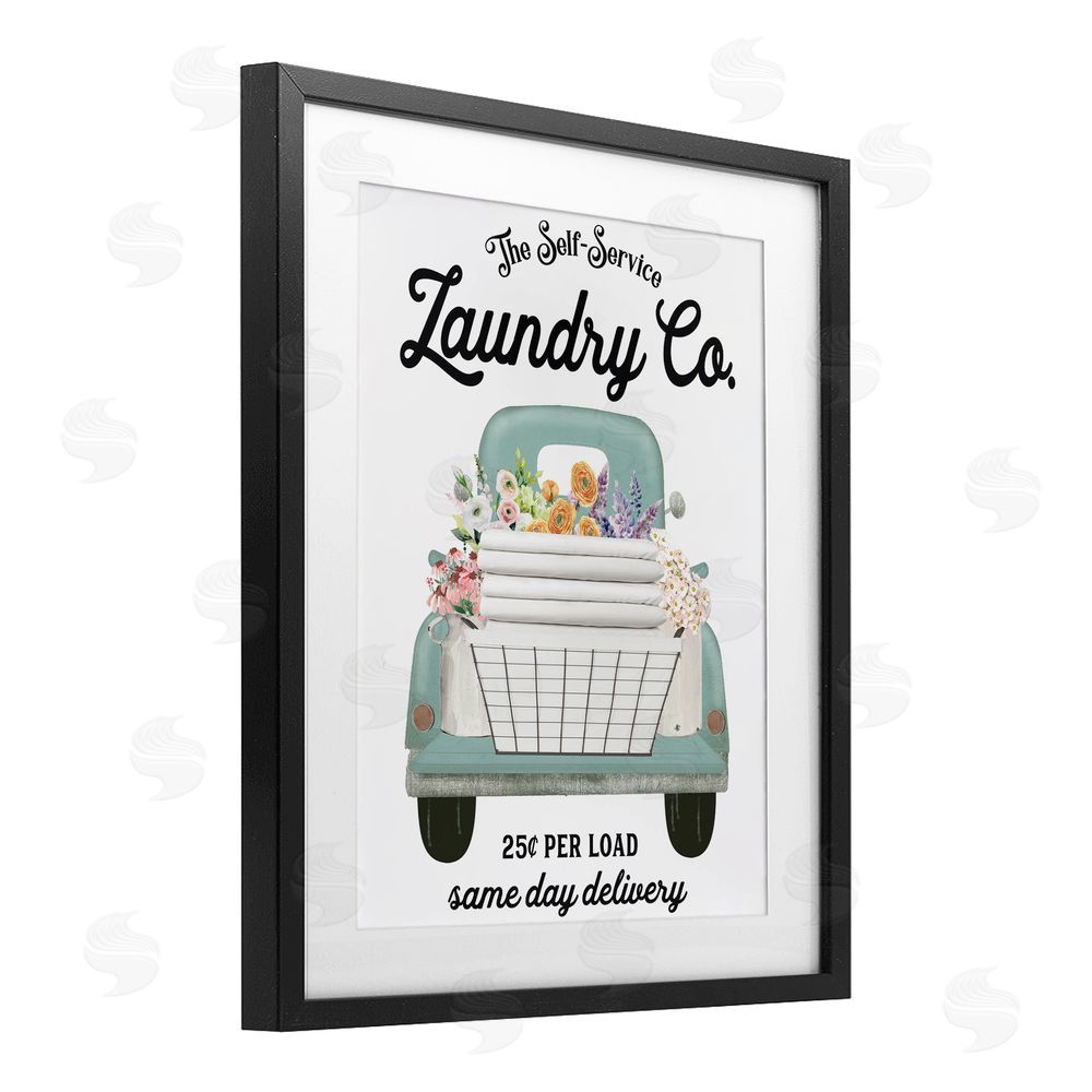 Lettered and Lined Laundry Delivery Truck Black Framed Print Under Glass Wall Art