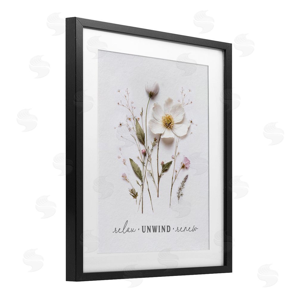 Lettered and Lined Relaxing Pressed Flowers Black Framed Print Under Glass Wall Art
