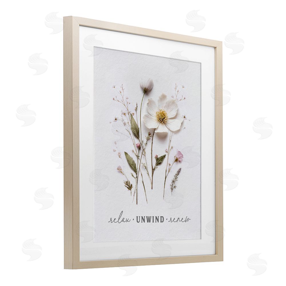 Lettered and Lined Relaxing Pressed Flowers Brown Framed Print Under Glass Wall Art