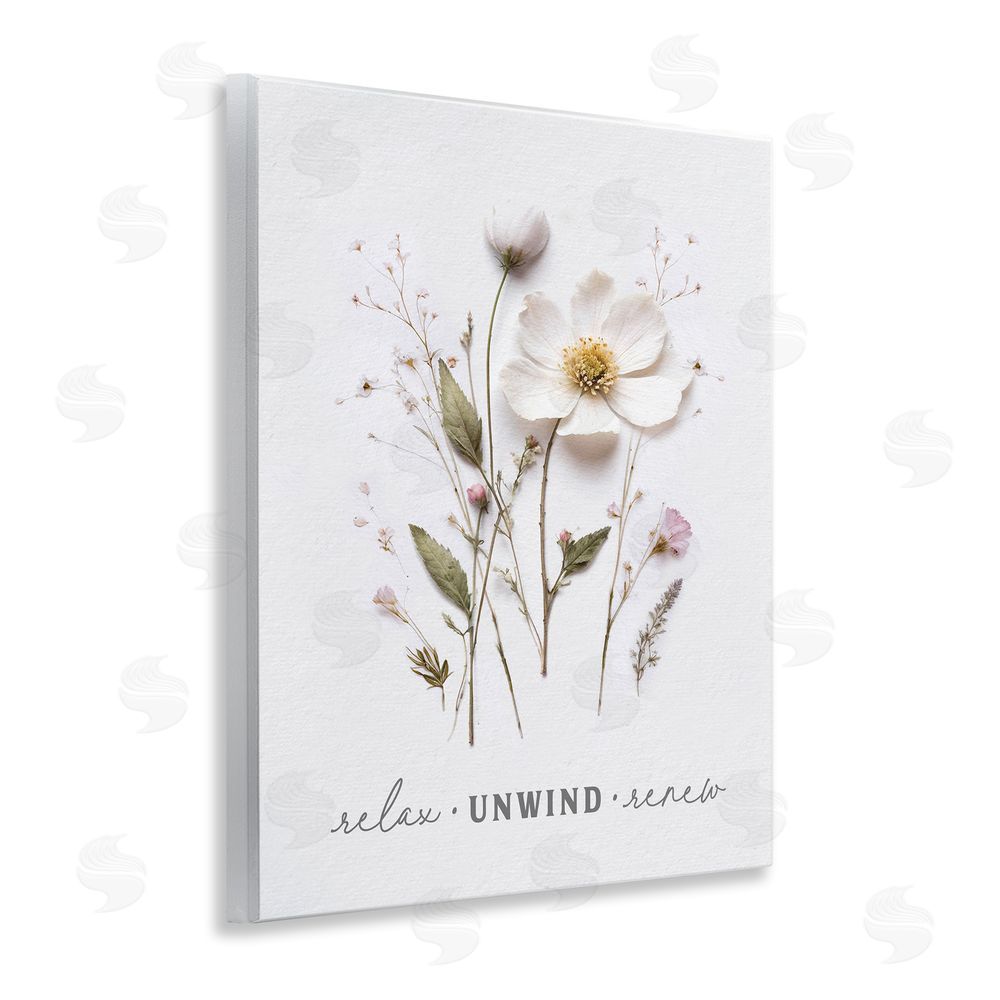 Lettered and Lined Relaxing Pressed Flowers Wooden Wall Plaque Art Print