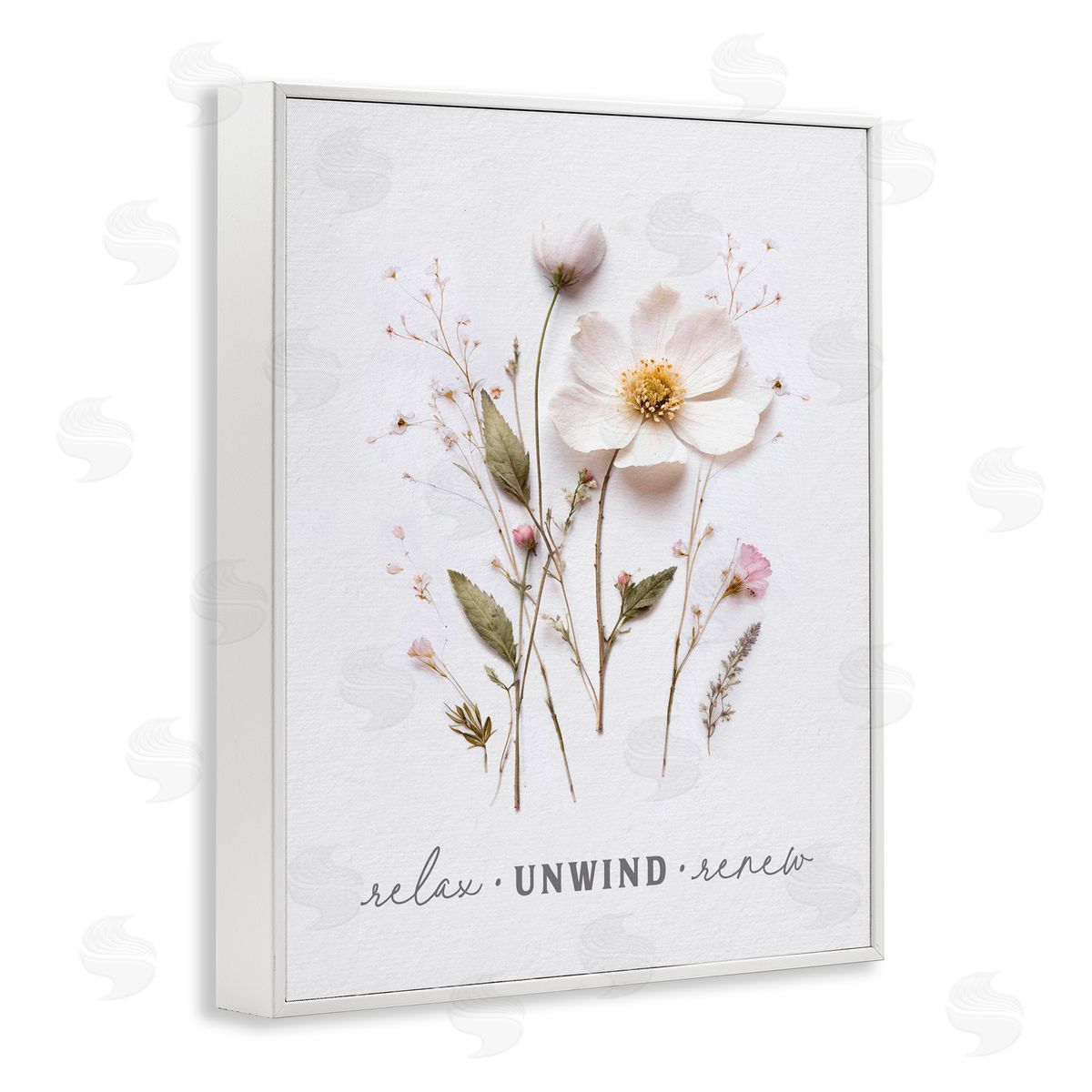 Lettered and Lined Relaxing Pressed Flowers White Framed Giclee Print Wall Art
