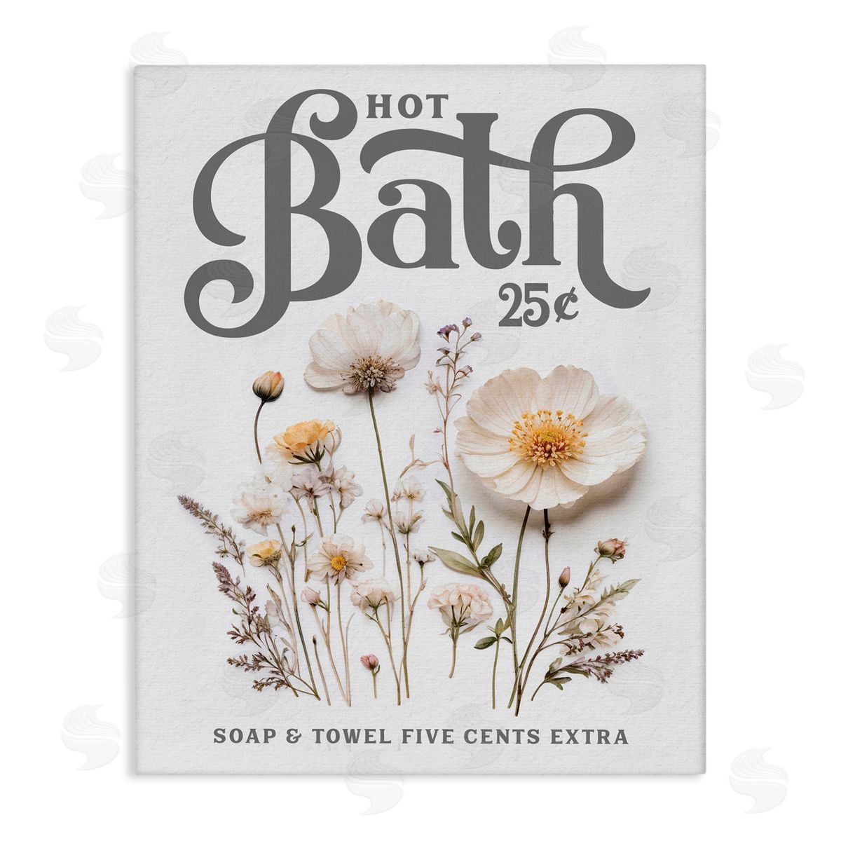 Lettered and Lined Pressed Flowers Hot Bath Stretched Canvas Wall Art Print