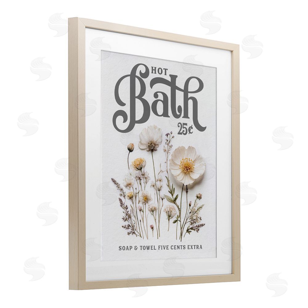 Lettered and Lined Pressed Flowers Hot Bath Brown Framed Print Under Glass Wall Art