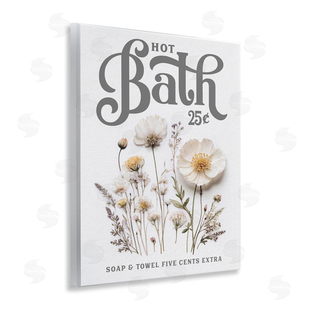 Lettered and Lined Pressed Flowers Hot Bath Wooden Wall Plaque Art Print