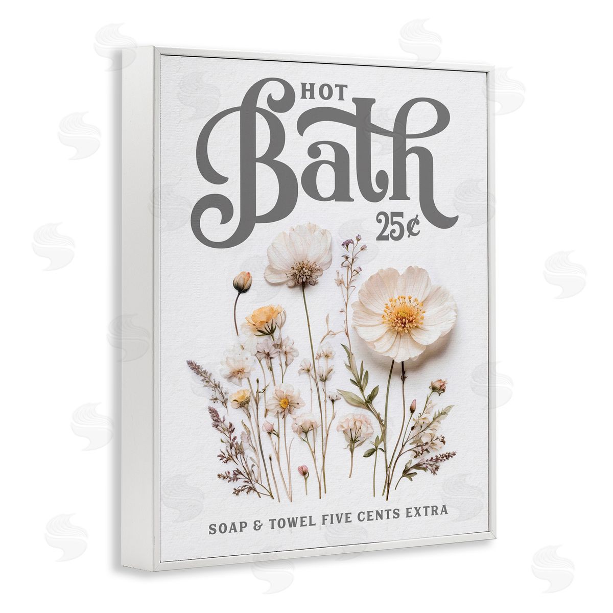 Lettered and Lined Pressed Flowers Hot Bath White Framed Giclee Print Wall Art
