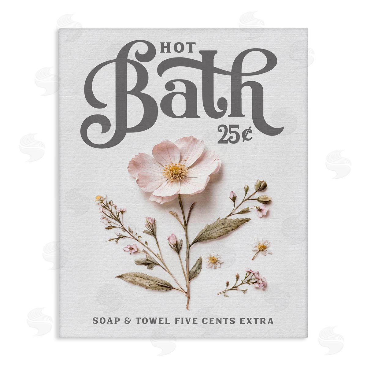 Lettered and Lined Pressed Flower Vintage Bath Stretched Canvas Wall Art Print