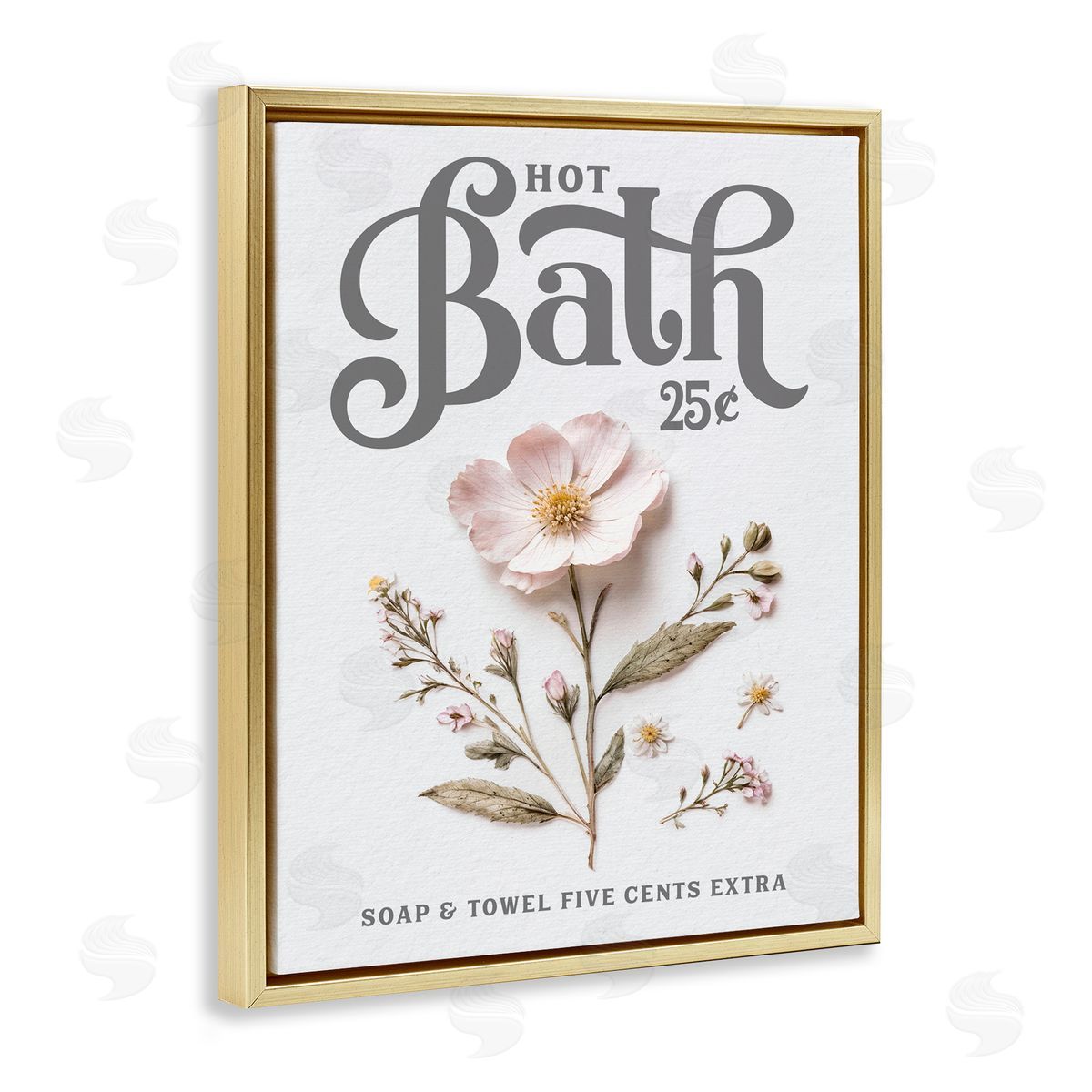 Lettered and Lined Pressed Flower Vintage Bath Gold Floating Frame Canvas Wall Art Print