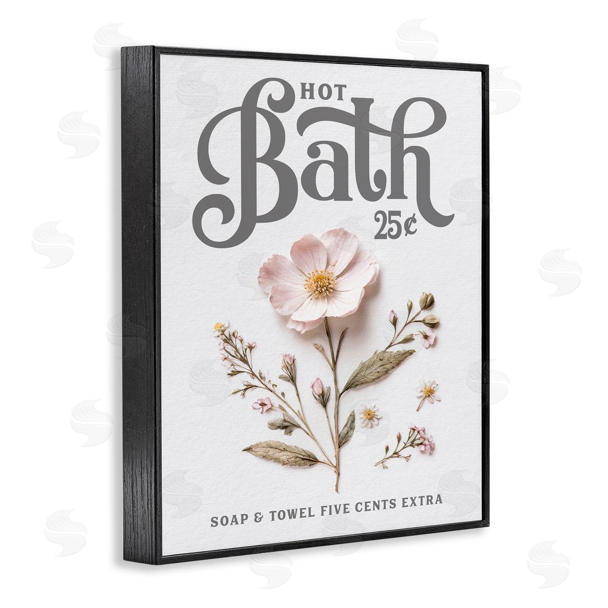Lettered and Lined Pressed Flower Vintage Bath Black Framed Giclee Print Wall Art
