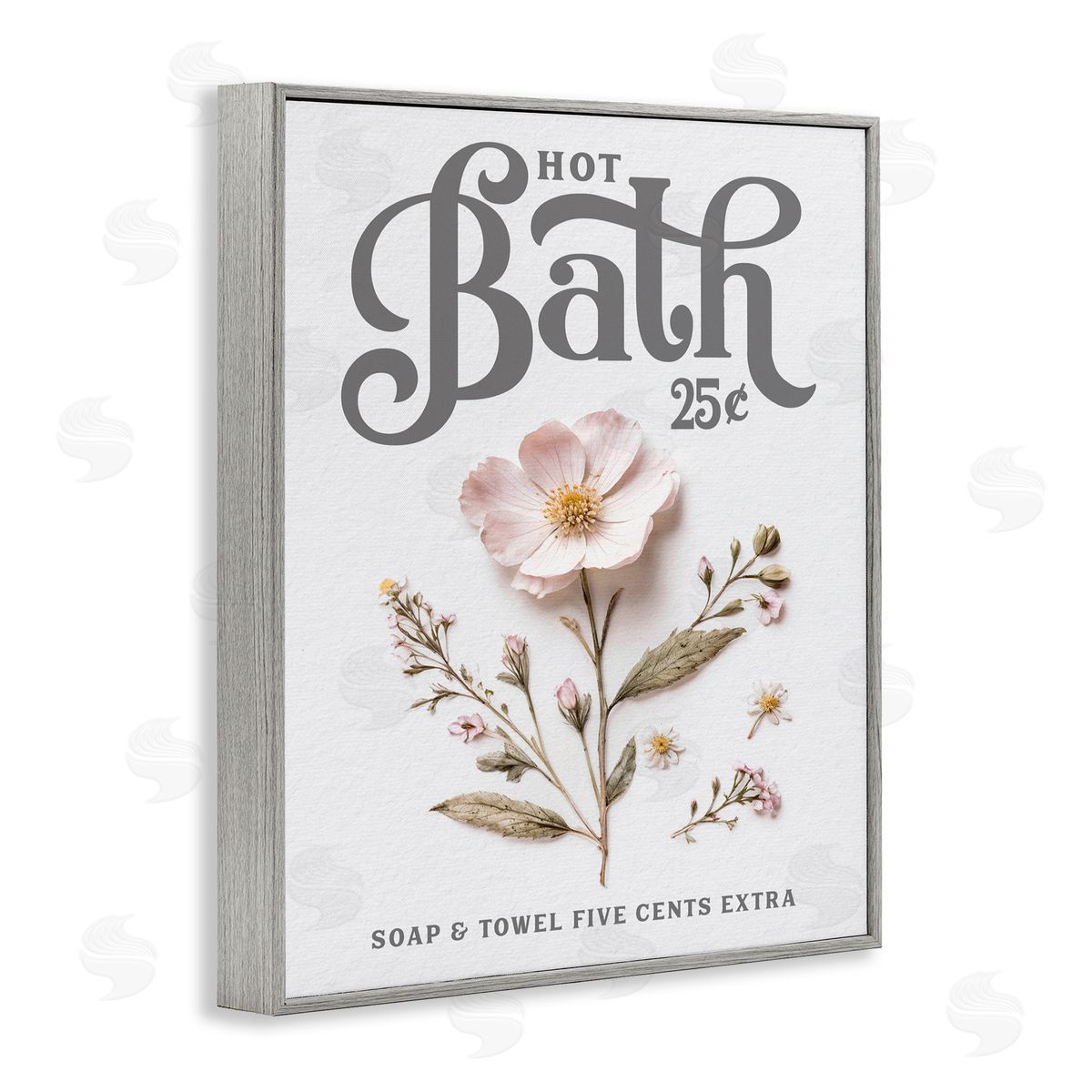 Lettered and Lined Pressed Flower Vintage Bath Gray Framed Giclee Print Wall Art