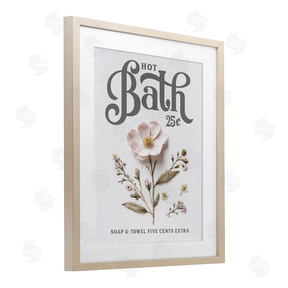 Lettered and Lined Pressed Flower Vintage Bath Brown Framed Print Under Glass Wall Art