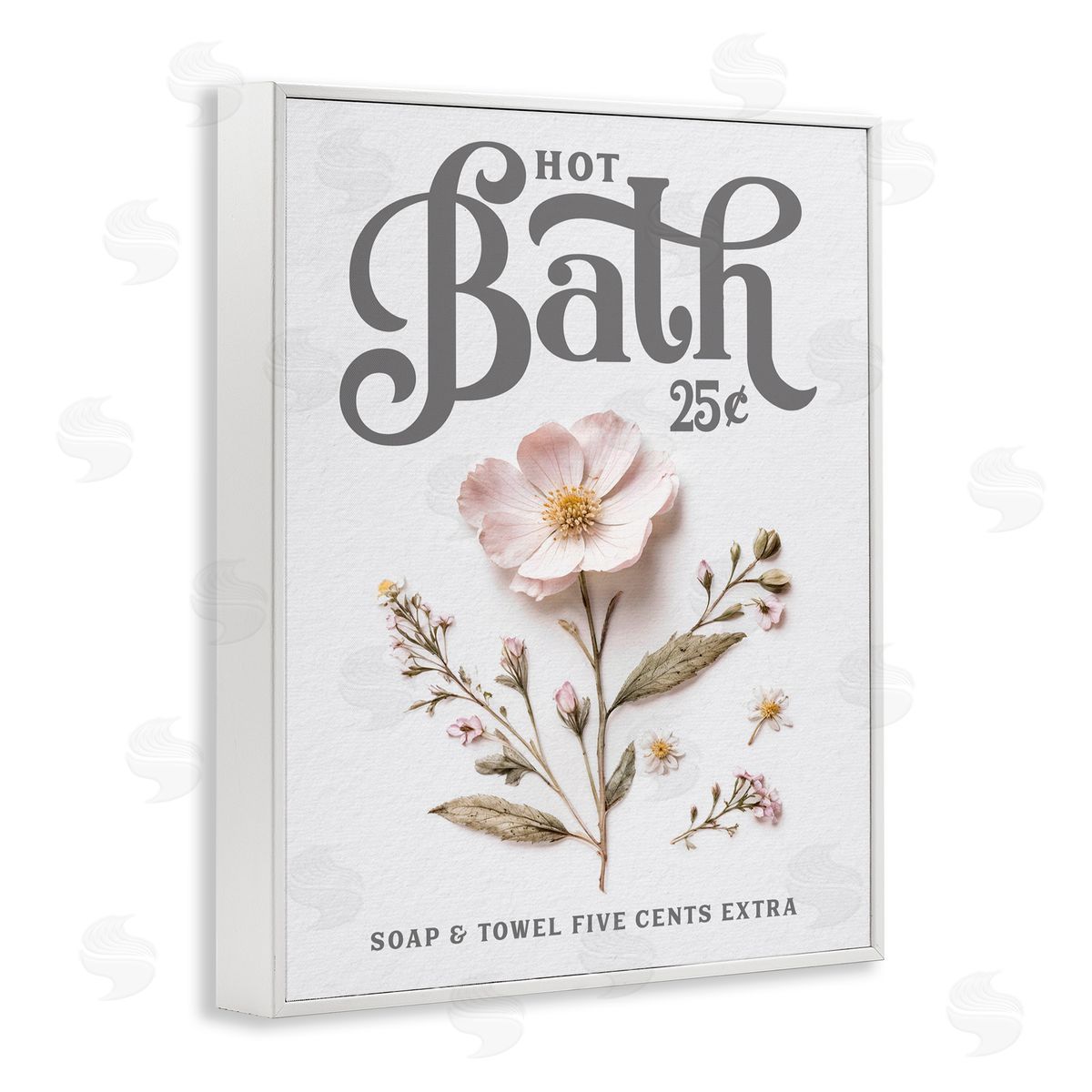 Lettered and Lined Pressed Flower Vintage Bath White Framed Giclee Print Wall Art