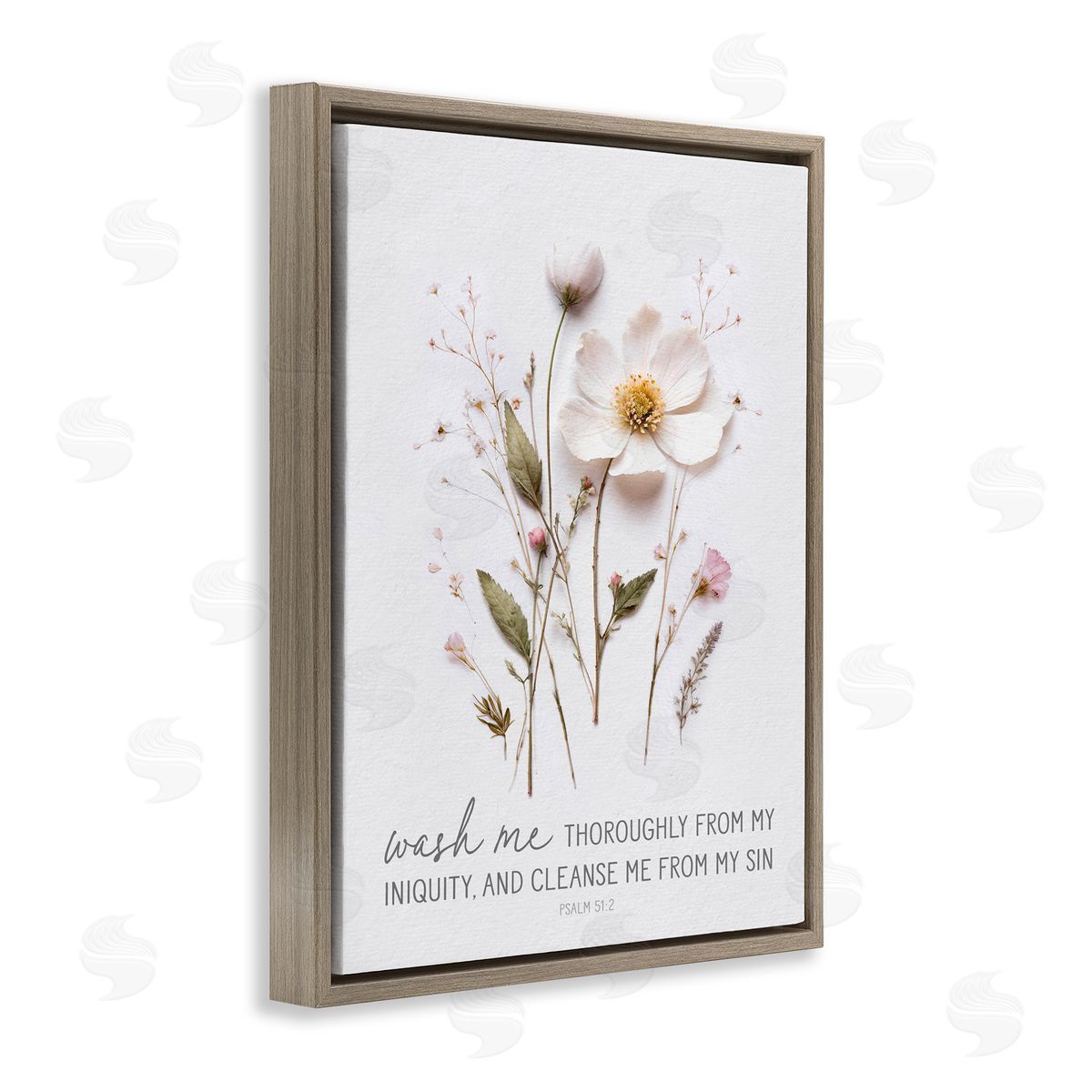 Lettered and Lined Pressed Flower Proverb Brown Floating Frame Canvas Wall Art Print