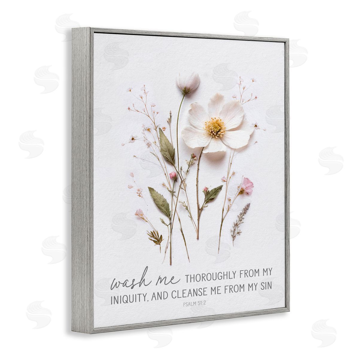 Lettered and Lined Pressed Flower Proverb Gray Framed Giclee Print Wall Art