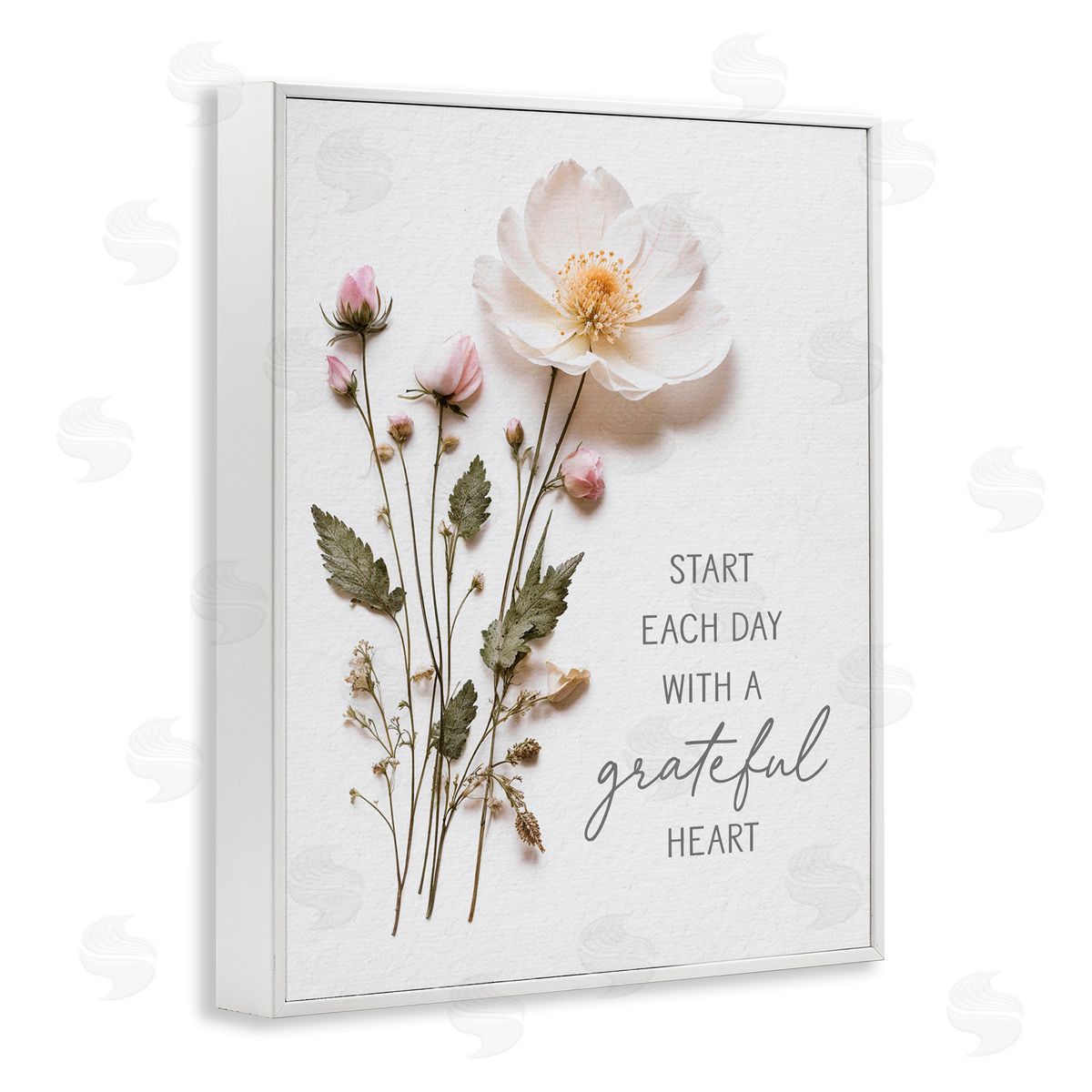 Lettered and Lined Grateful Heart Pressed Flowers White Framed Giclee Print Wall Art