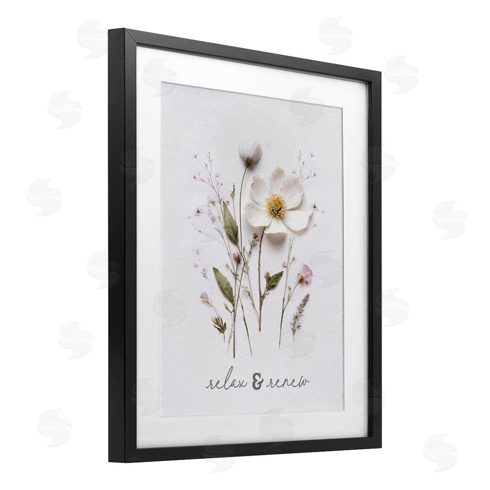 Lettered and Lined Pressed Flower Relax & Renew Black Framed Print Under Glass Wall Art