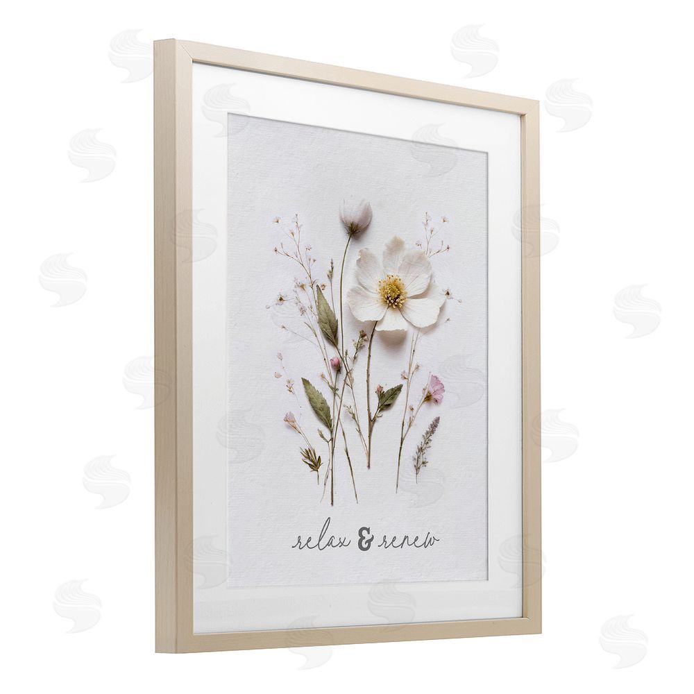 Lettered and Lined Pressed Flower Relax & Renew Brown Framed Print Under Glass Wall Art