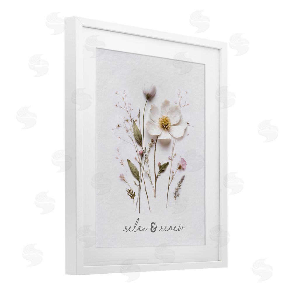 Lettered and Lined Pressed Flower Relax & Renew White Framed Print Under Glass Wall Art