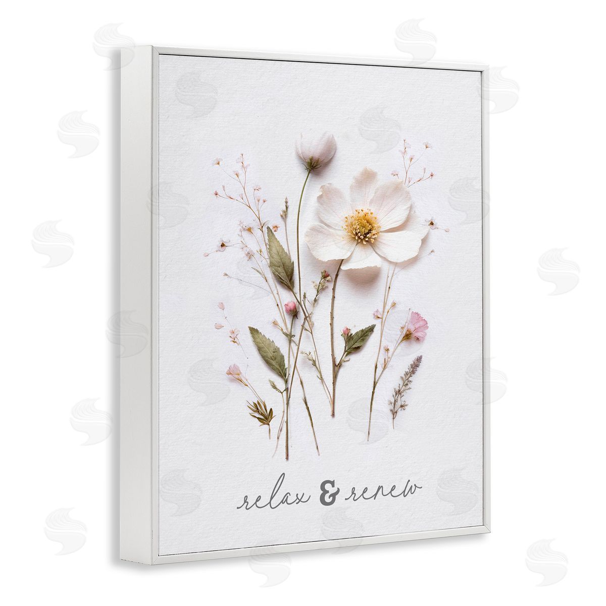Lettered and Lined Pressed Flower Relax & Renew White Framed Giclee Print Wall Art