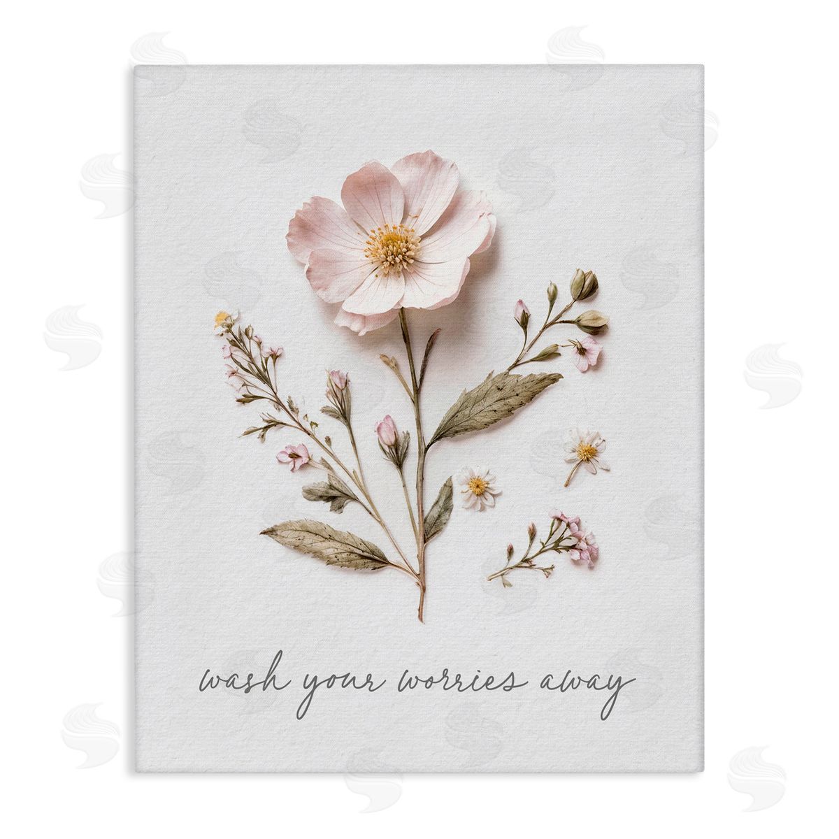 Lettered and Lined Pressed Flower Wash Worries Away Stretched Canvas Wall Art Print