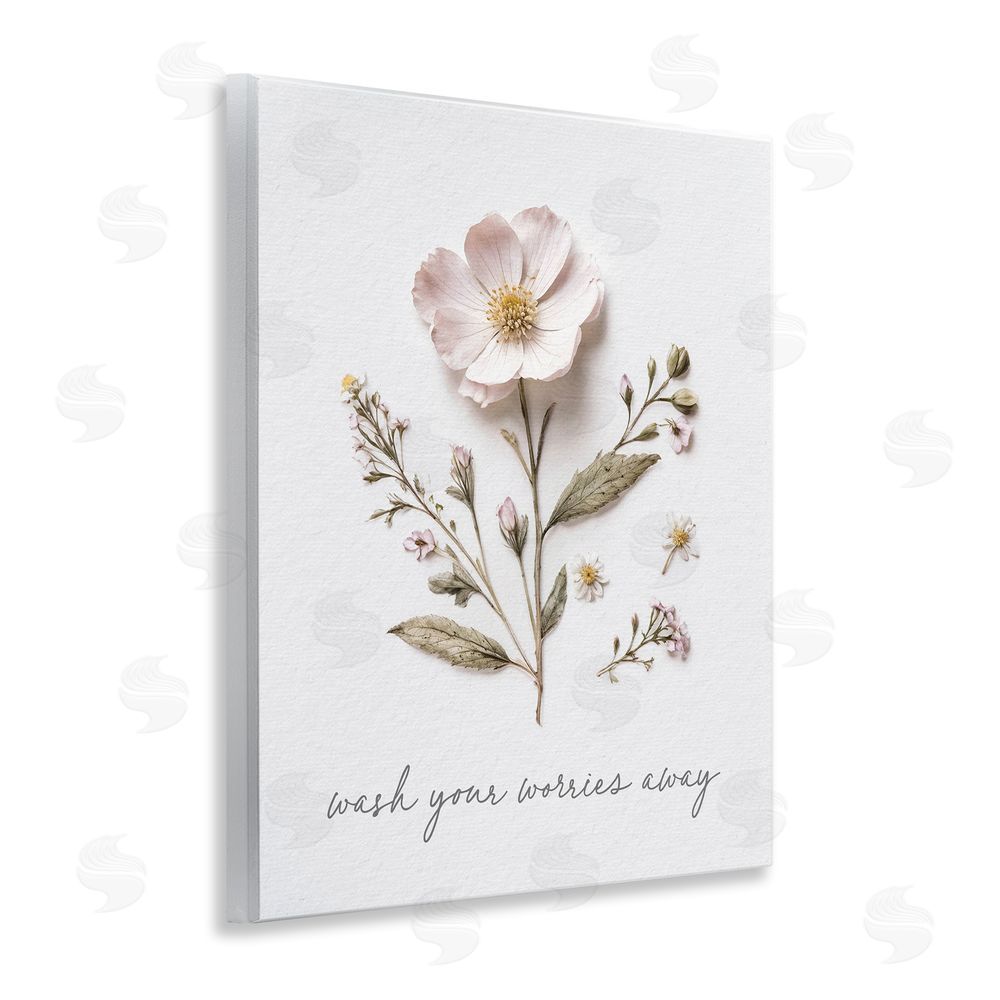 Lettered and Lined Pressed Flower Wash Worries Away Wooden Wall Plaque Art Print
