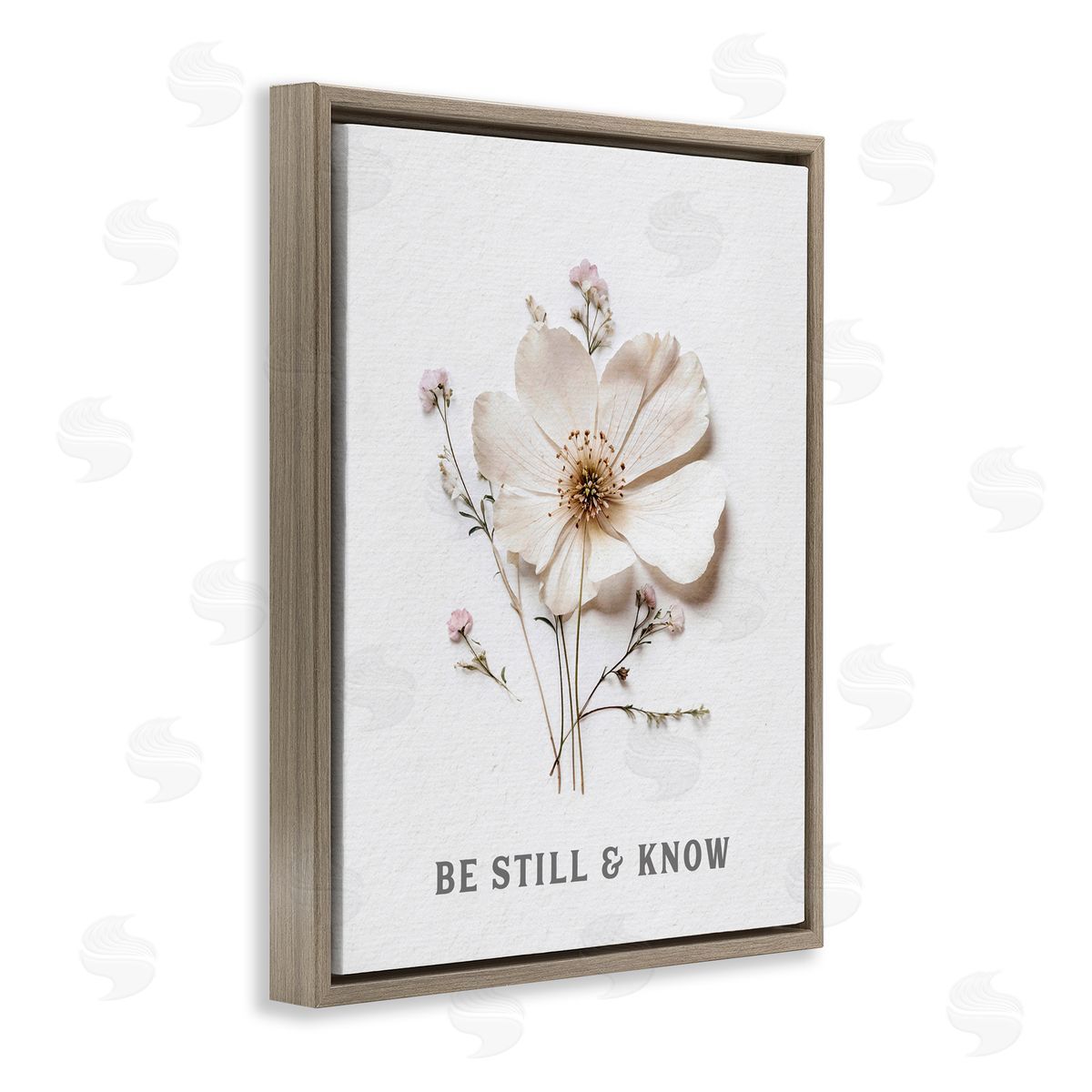 Lettered and Lined Be Still & Know Pressed Flowers Brown Floating Frame Canvas Wall Art Print