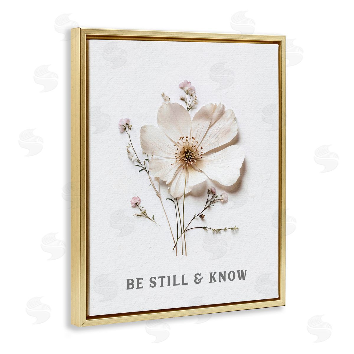 Lettered and Lined Be Still & Know Pressed Flowers Gold Floating Frame Canvas Wall Art Print