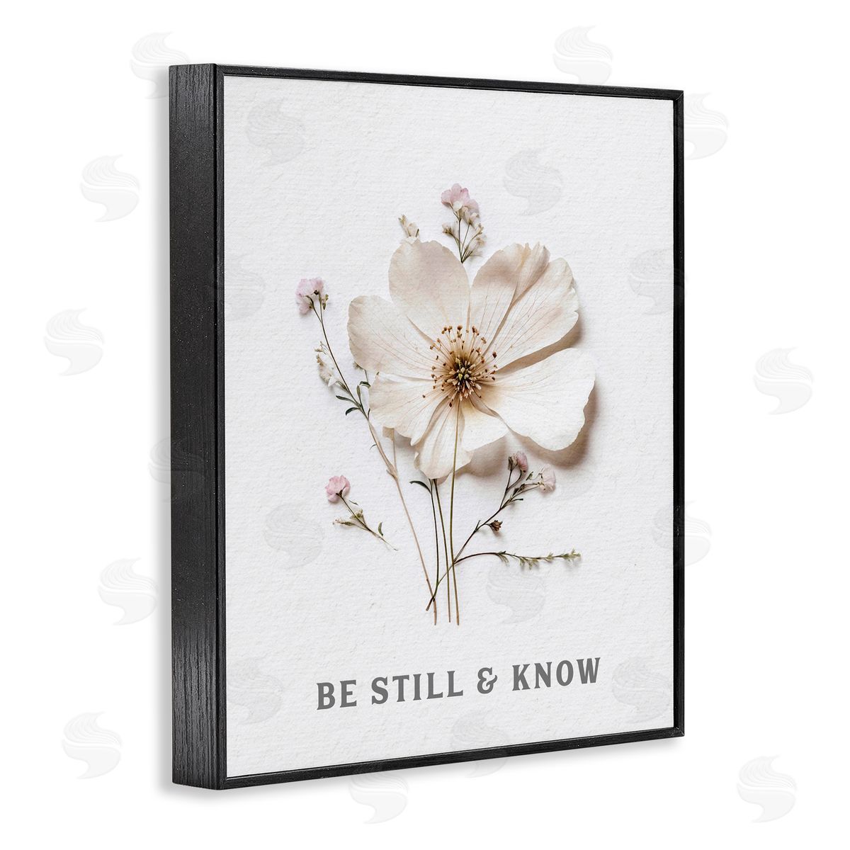 Lettered and Lined Be Still & Know Pressed Flowers Black Framed Giclee Print Wall Art