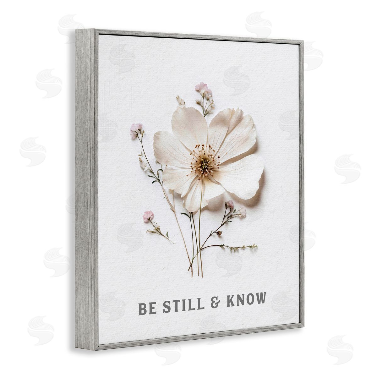 Lettered and Lined Be Still & Know Pressed Flowers Gray Framed Giclee Print Wall Art