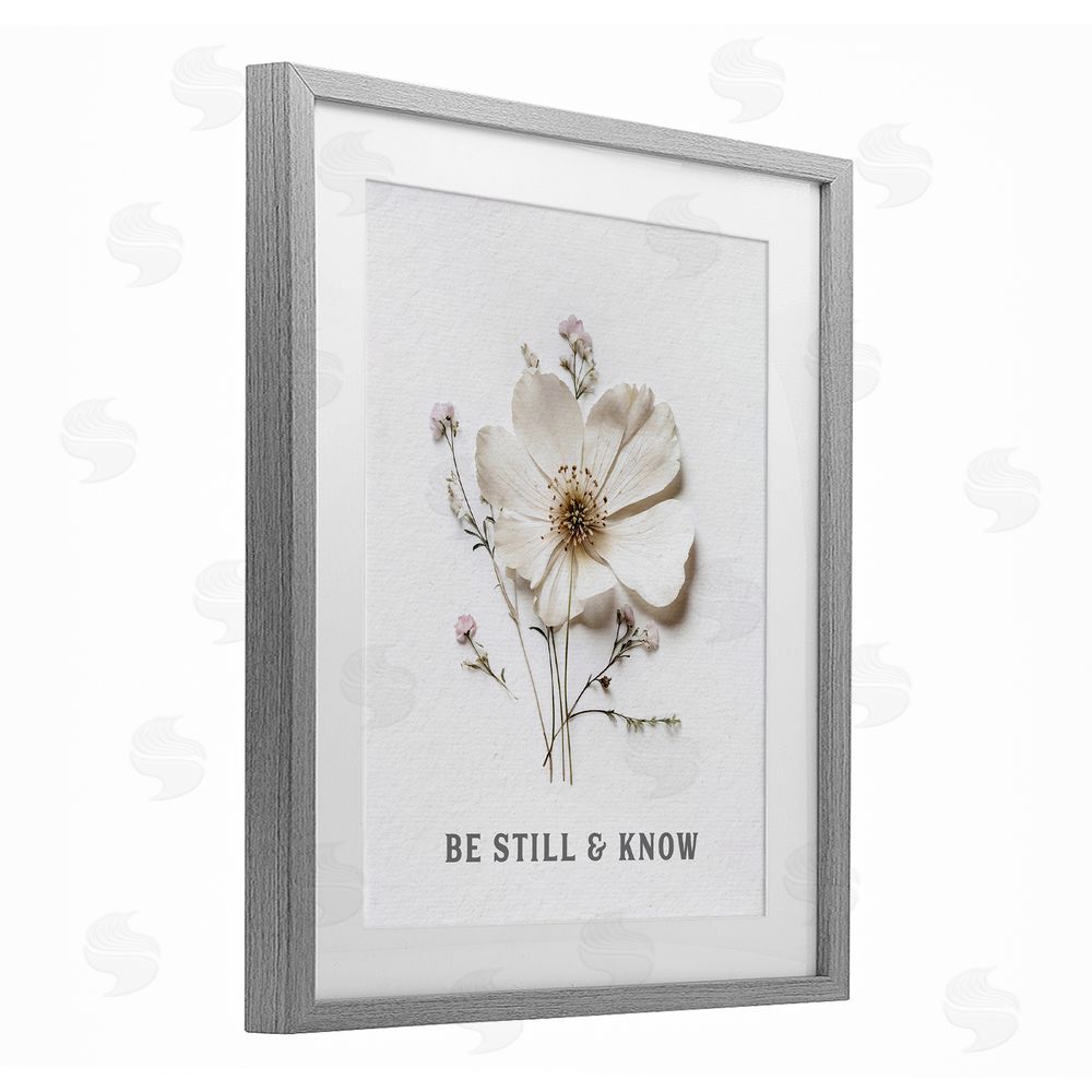 Lettered and Lined Be Still & Know Pressed Flowers Gray Framed Print Under Glass Wall Art