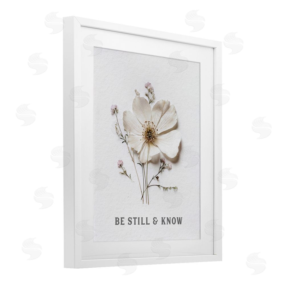 Lettered and Lined Be Still & Know Pressed Flowers White Framed Print Under Glass Wall Art