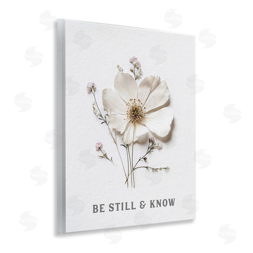 Lettered and Lined Be Still & Know Pressed Flowers Wooden Wall Plaque Art Print