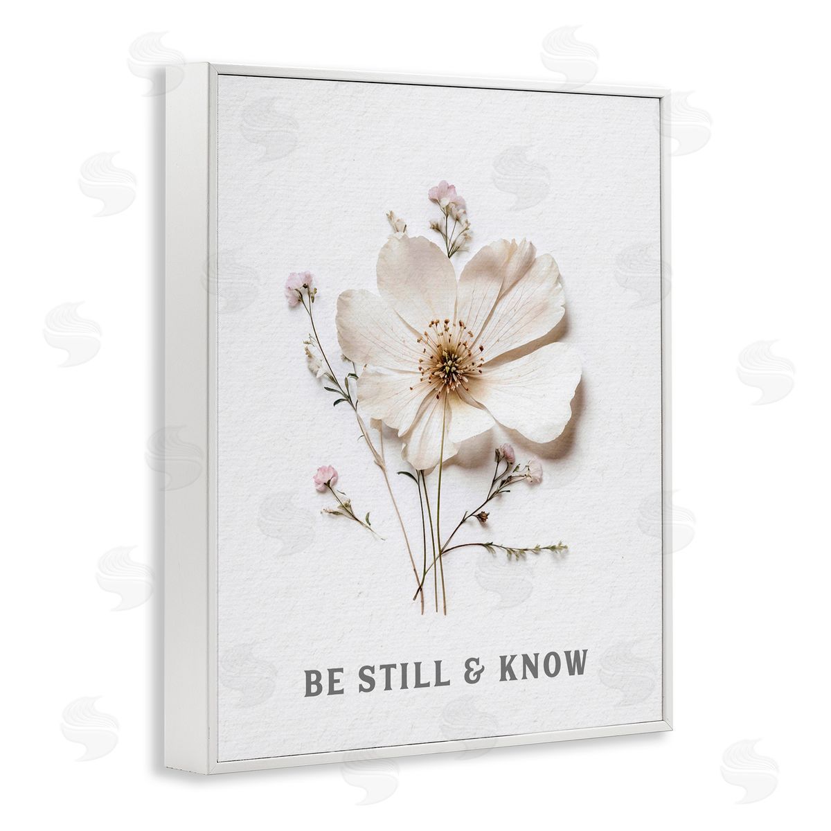 Lettered and Lined Be Still & Know Pressed Flowers White Framed Giclee Print Wall Art