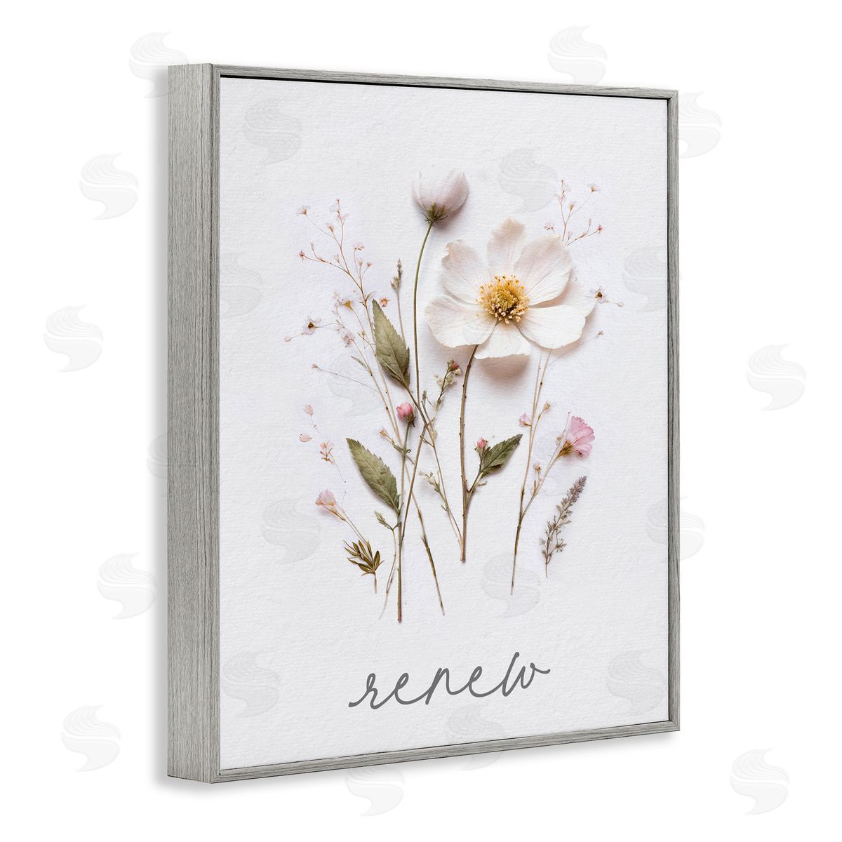 Lettered and Lined Pressed Flowers Renew Gray Framed Giclee Print Wall Art